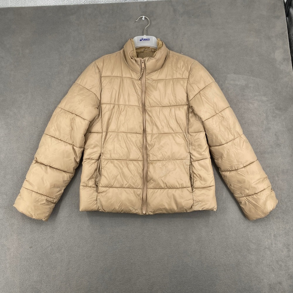 Gap ColdControl Tan Puffer Jacket Water Resistant Quilted Full Zip Fleece Neck S
